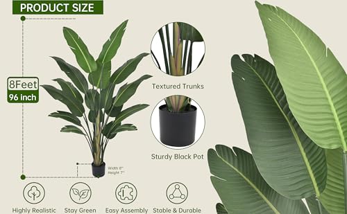 Artificial Bird of Paradise Tree 8FT 17 Thick Matte Texture Leaves