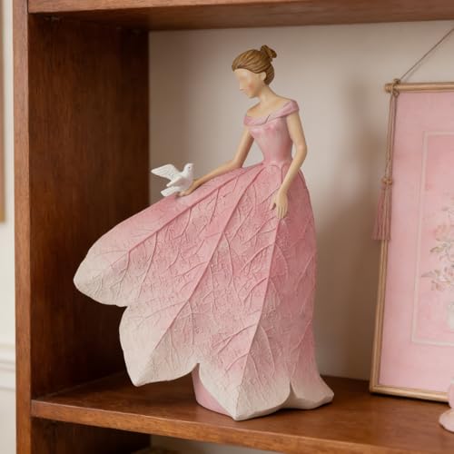 Pink Leaf Angel Girls Fairy Statue