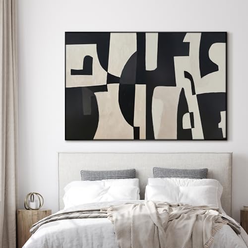 46"x72" Extra Large Framed Wall Art Black and White Abstract Geometric Design