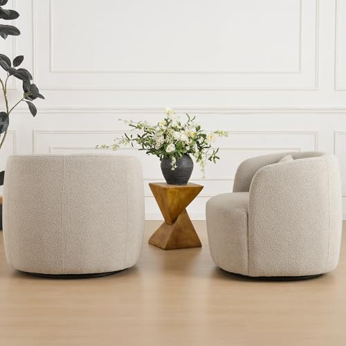 34" W Sherpa Swivel Barrel Chairs with Pillow Set of 2 (2 Count)