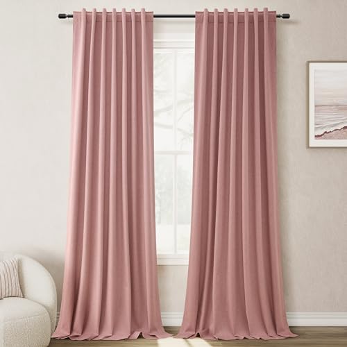 100% Blackout Linen Curtains for Bedroom 96 inches Long (2 Count)