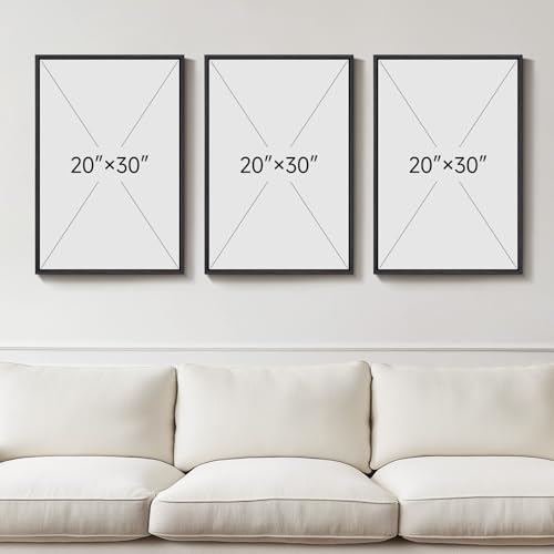 Large Framed Black and White Abstract Wall Art for Living Room (3 Count)