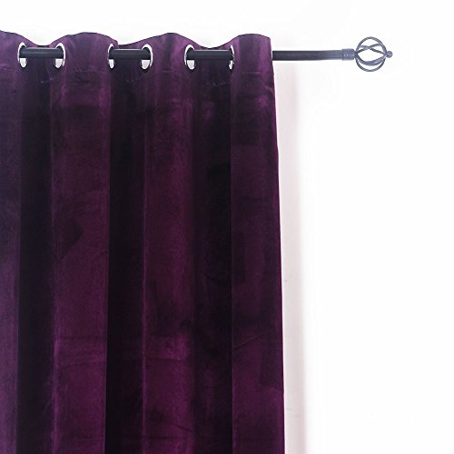 Set of 2 Velvet Flannel Room Darkening Blackout Curtains Panels Drapes Grommet 52 Wide by 108 Long Purple for Living Room (2 Count)