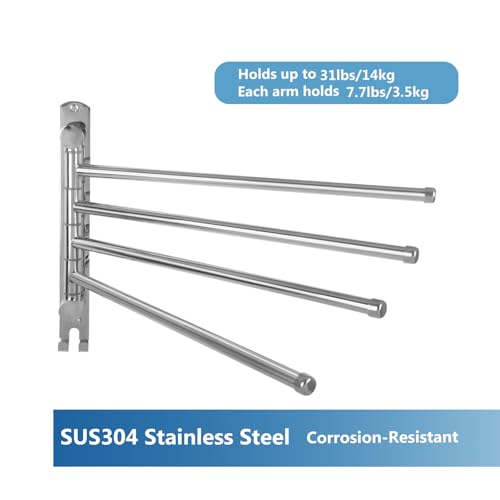 Bathroom Towel Rack JSVER Swivel 4 Arms Extended Towel Holder