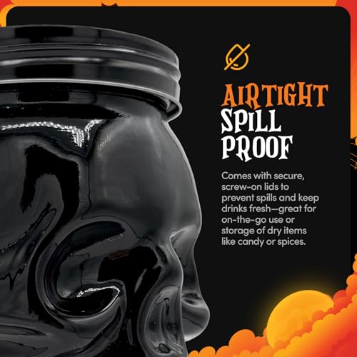 Set of 2 Skull Mason Jar Glasses with Lids (4 Count)