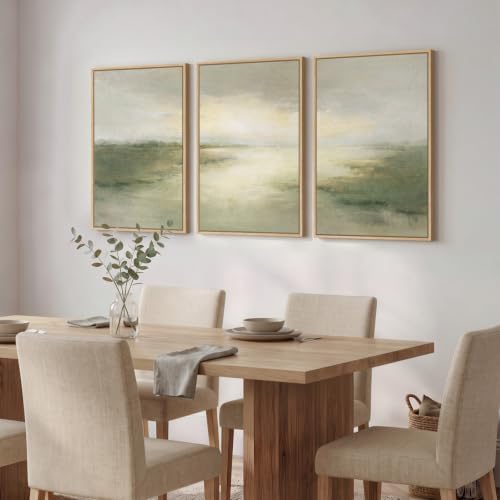 Framed Sage Green Abstract Landscape Wall Art for Bedroom