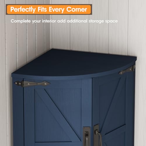 64.8" Tall Farmhouse Corner Cabinet with 4 Doors and 5 Storage Shelves