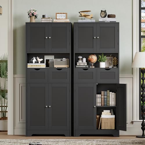 57.8" H Tall Storage Cabinet with 2 Drawers & 2 Adjustable Shelves