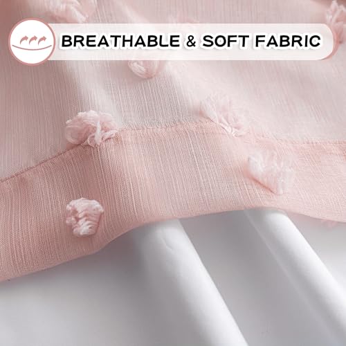 Pink Blackout Curtains for Girls Bedroom 84 Inches Long Total Light Blocking Blush Nursery Curtain 2 Panels Room Darkening Grommet Window Drapes with Pom Pom Sheer for Living Room 50W x 84L