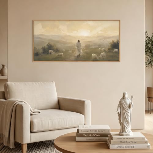 Vintage Jesus Lamb Framed Canvas Wall Art