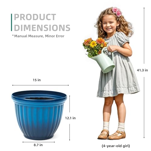 Autodaya 15" Large Planters for Outdoor Plants Set of 2 Plastic Flower Pots (2 Count)