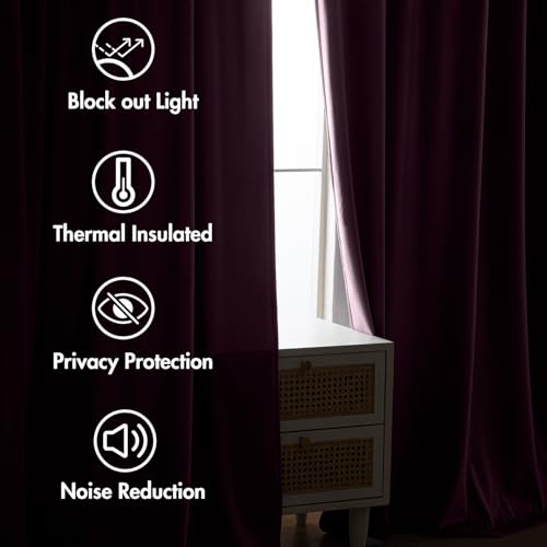 Dark Purple Velvet Pinch Pleat Blackout Curtains W52 X L90 Inches (2 Count)