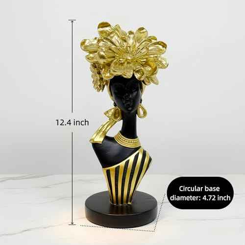 African Woman Art Sculpture with Gold Floral Crown