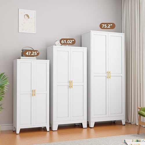 Metal Kitchen Pantry Storage Cabinet with 2 Doors and 3 Adjustable Shelves