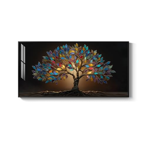Large Framed Modern Tree of Life Wall Art for Living Room