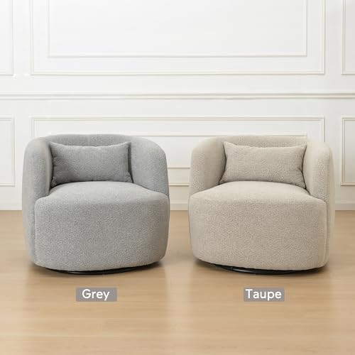 34" W Boucle Swivel Barrel Chair with Toss Pillow