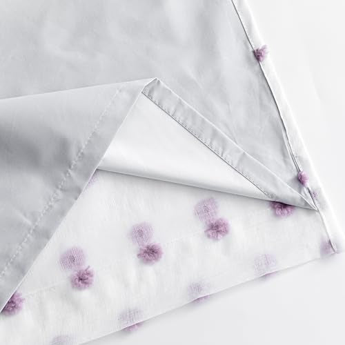 100% Blackout Curtains for Girls Bedroom 84 Inches Long with Purple Pom Pom Sheer Total Light Blocking Curtains for Living Room 2 Panels Grommet Room Darkening Window Drapes 50W x 84L (2 Count)