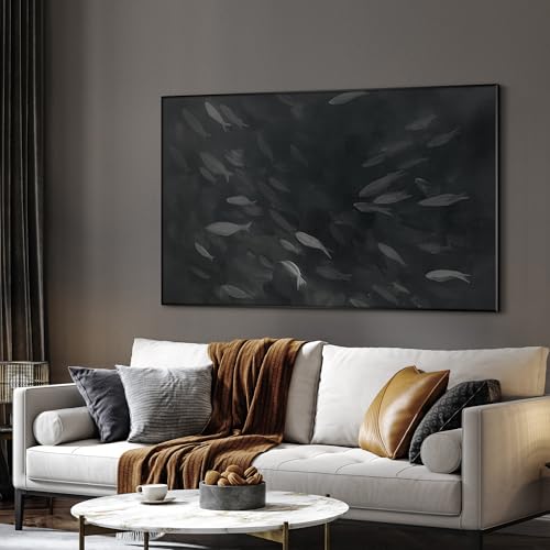36"x60" Extra Large Framed Wall Art Monochrome Fish Silhouettes Illustration for Home Living Room Bedroom Decor