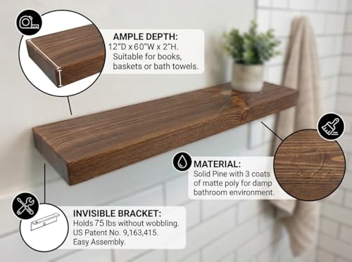 60 Inch Wooden Floating Shelves for Wall