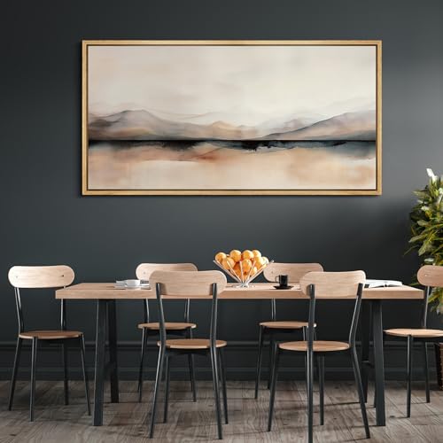 Extra Large Framed Canvas Print Wall Art Abstract Mountain Hues Modern Minimalist Landscape Antique Retro Fine Art Illustrations Decorative Colorful for Bedroom