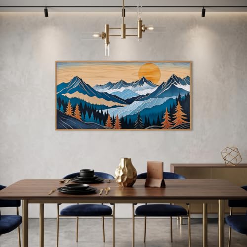 Boho Vintage Mountain Framed Canvas Wall Art Set