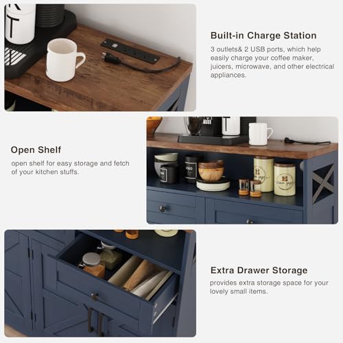 Farmhouse Buffet Cabinet with Drawers & Open Shelf