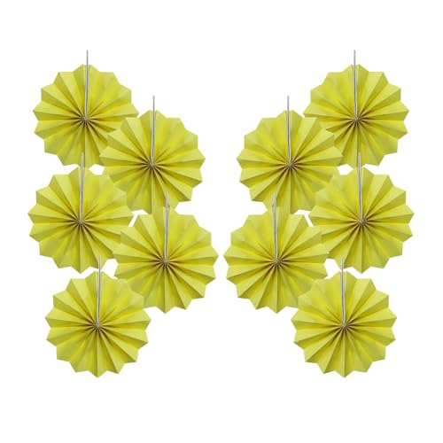 Yellow Party Decorations 8inch Hanging Paper Fans DIY Set 10pcs