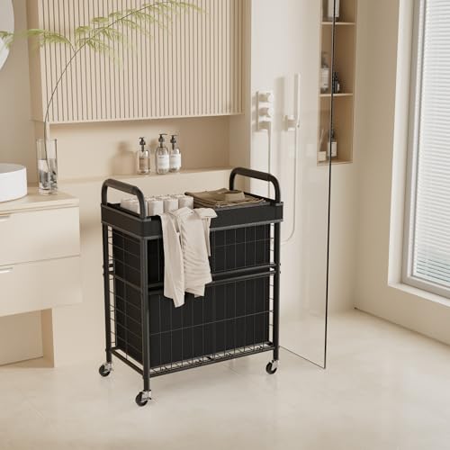 110L Rolling laundry Sorter Hamper Basket 2 Section with Wheels