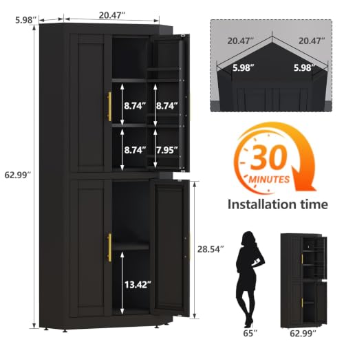 63" Metal Corner Kitchen Pantry Cabinet