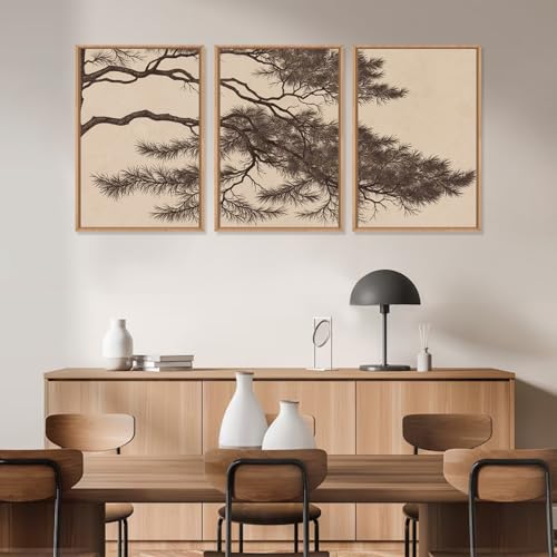 Large Vintage Pine Tree Branch Framed Canvas Wall Art