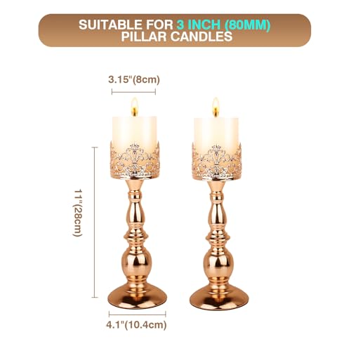Candle Holders for Pillar Candles Gothic Gold Vintage Tall Candle Holders Set of 2 Decorative Large Table Centerpieces Candle Stand Decor (2 Count)