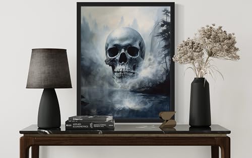 Foggy Skull Black Framed Poster Art Print