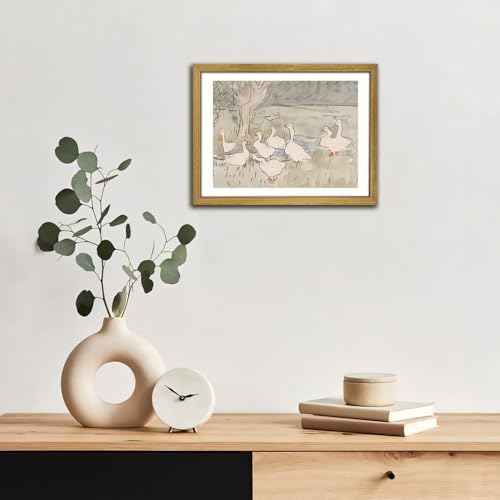 Vintage Framed Goose Wall Art Watercolor Print