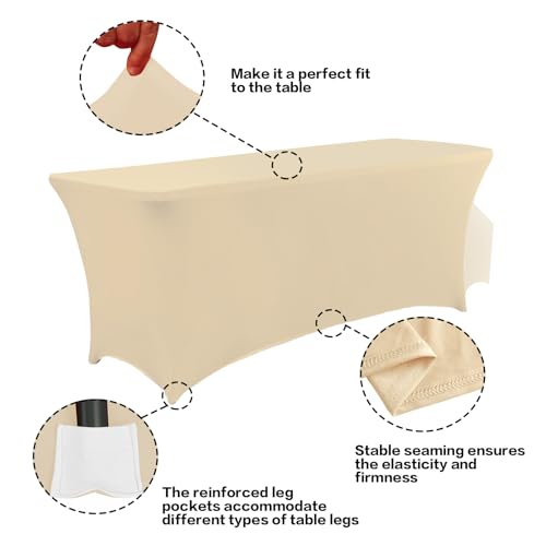 2 Pack 6FT Table Cloth for Rectangular Spandex Champagne Cover (2 Count)