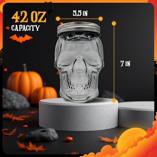 Set of 2 Skull Mason Jar Glasses with Lids (4 Count)