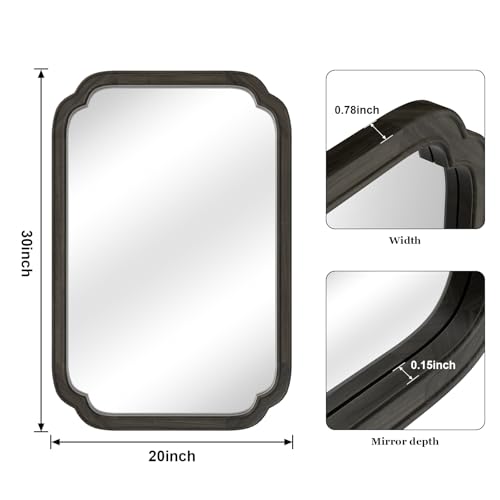 20" x 30" Rounded Corner Arch Wall Mirror with Wood Frame for Entryway