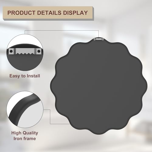 Black Round Mirror 24 Inch Wavy Bathroom Vanity Mirror Black Frame Modern Wall Mirror Decorative Wall