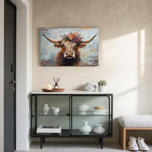 Canvas Wall Art Decor Wall Art Picutures for Living Room Artwork for Wall Decor Highland Cow Wall Art Prints Vintage Wall Art Decor Artwork for Walls Home Bedroom Office Decorations 24" X 36"