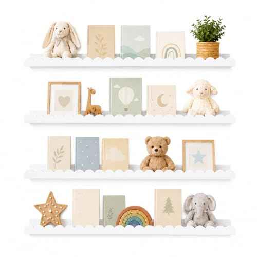 Extra Long White Scalloped Nursery Shelves for Wall (4 Count)