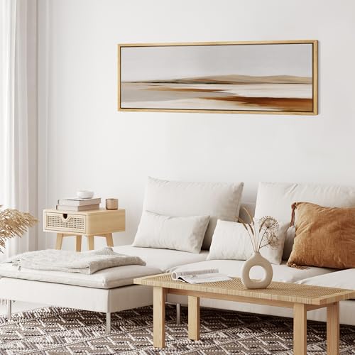 Large Framed Canvas Print Wall Art Neutral Earth Tone Desert Landscape Minimalist Terracotta and Grey Long Retro Fine Art Illustrations Decorative Colorful for Bedroom