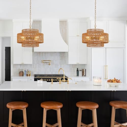 17.8" Gold Rattan Chandelier (4 Count)