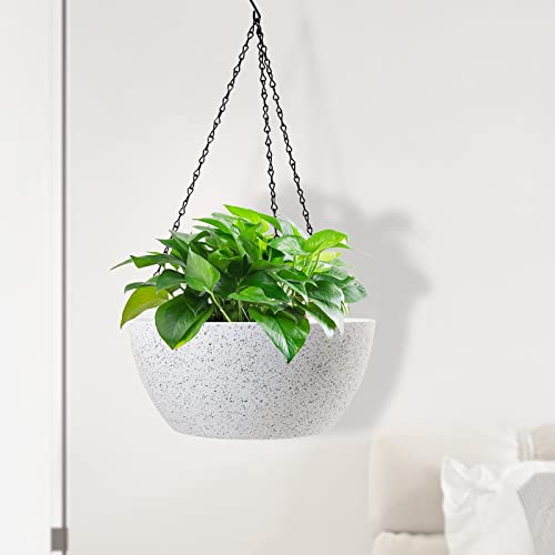 13 inch Large Hanging Planters Plant Pots for Outdoor Indoor Plants with Drainage Holes and Chain (2 Count)