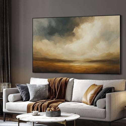 46"x72" Extra Large Framed Wall Art Golden Horizon Dramatic Abstract Landscape Illustration for Home Living Room Bedroom Decor