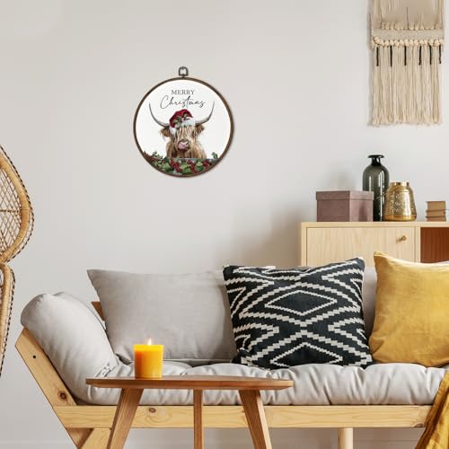 Christmas Western Cow Wall Art Decor Framed
