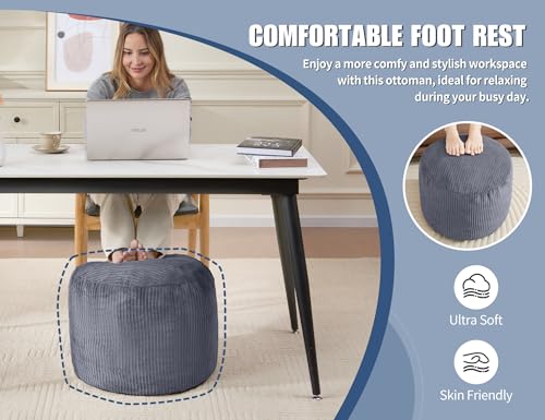 Pouf Ottoman Foot Stools with Foam Small Ottoman for Living Room Corduroy Ottomans Pouf 26x18 Floor Poufs Foot Rest for Chair Brown Hassocks and Ottomans