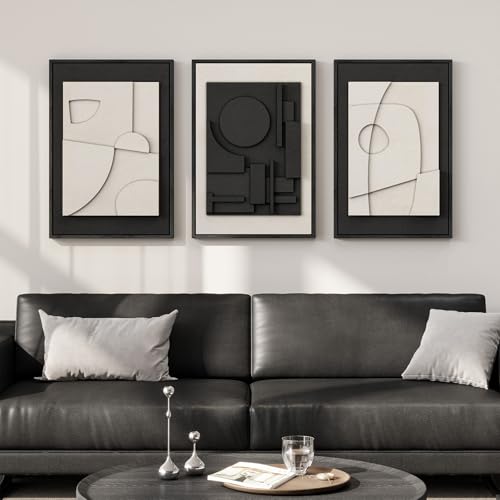 3D Textured Framed Black and White Abstract Wall Art Set of 3 (3 Count)