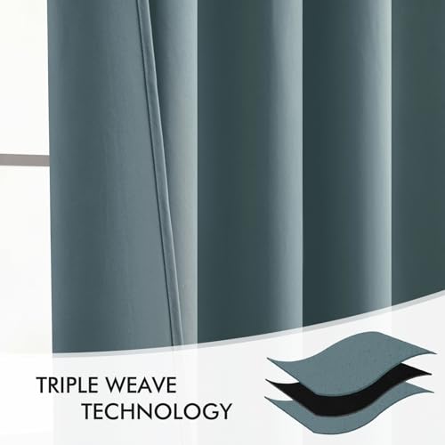 Greyish Blue Back Tab Blackout Curtains 52x90 Inch Long 2 Panels Set (2 Count)