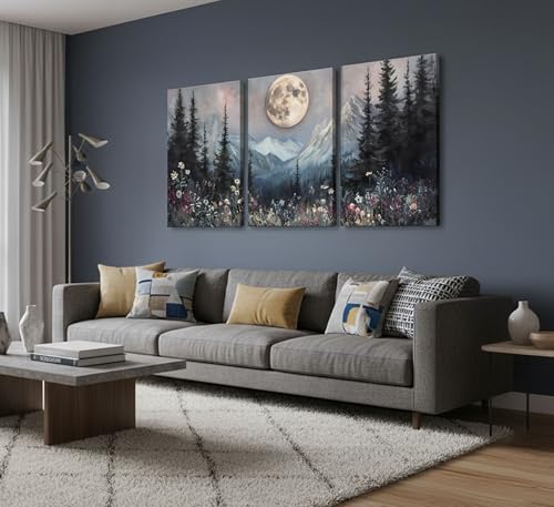 3Pcs Full Moon Forest Canvas Wall Art 12x16in (3 Count)