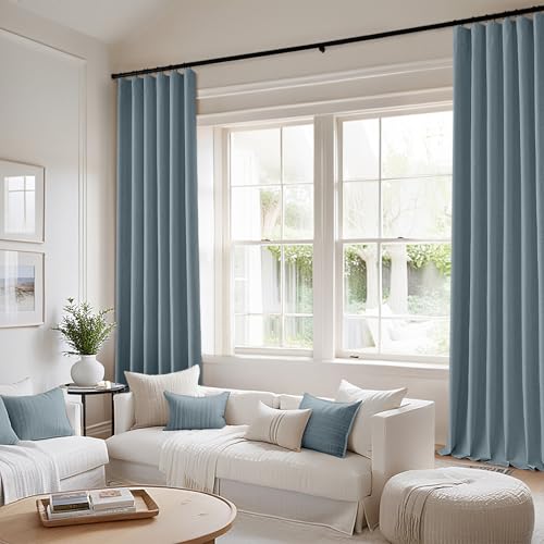 100% Blackout Back Tab Pleat Linen Curtains 50" Wx90 L (2 Count)