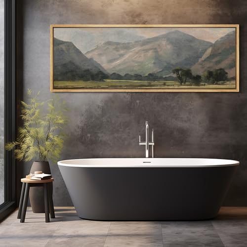 Large Framed Canvas Print Wall Art Pastoral Beauty Classic Mountainous Landscape Illustrations Antique Retro Fine Art Illustrations Decorative Colorful for Bedroom